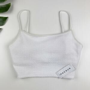 New LA Hearts by PacSun Tankini Top White Cropped Smocked Built In Bra Women's M